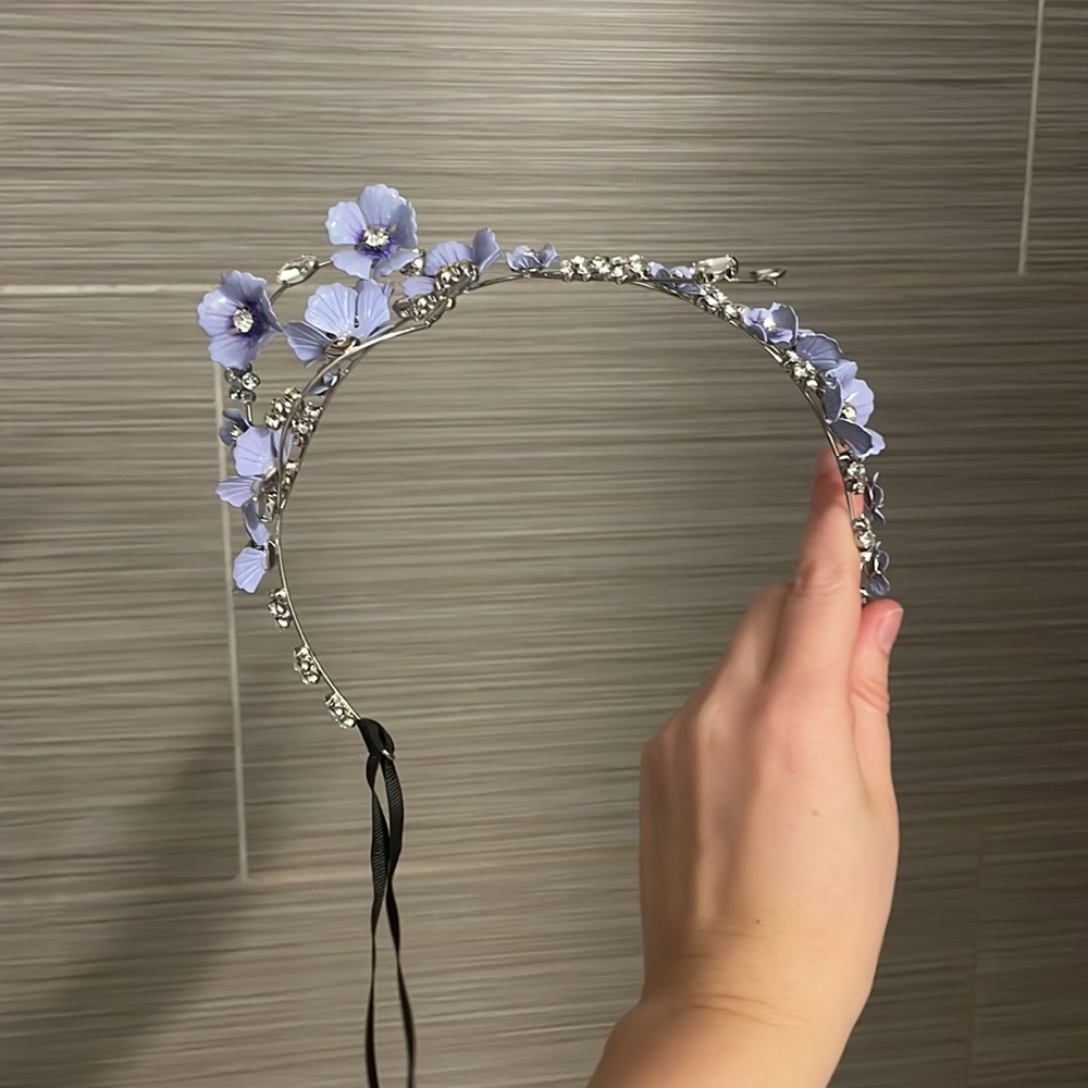 New Blue Purple Zara Floral Headband w small defect